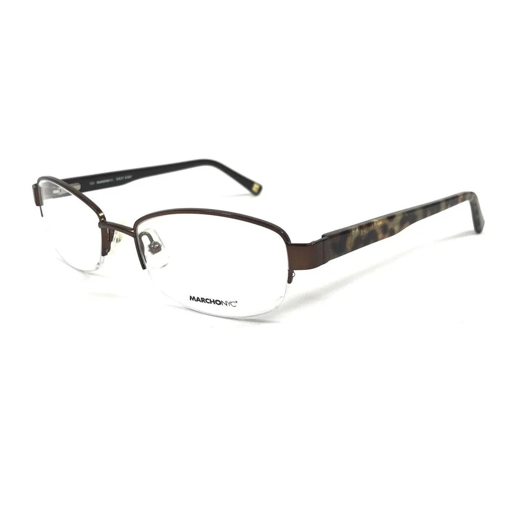 Marchon NYC Eyeglasses Frame TAMMANY 210 Satin Brown Tortoise Half Rim 51-18-135